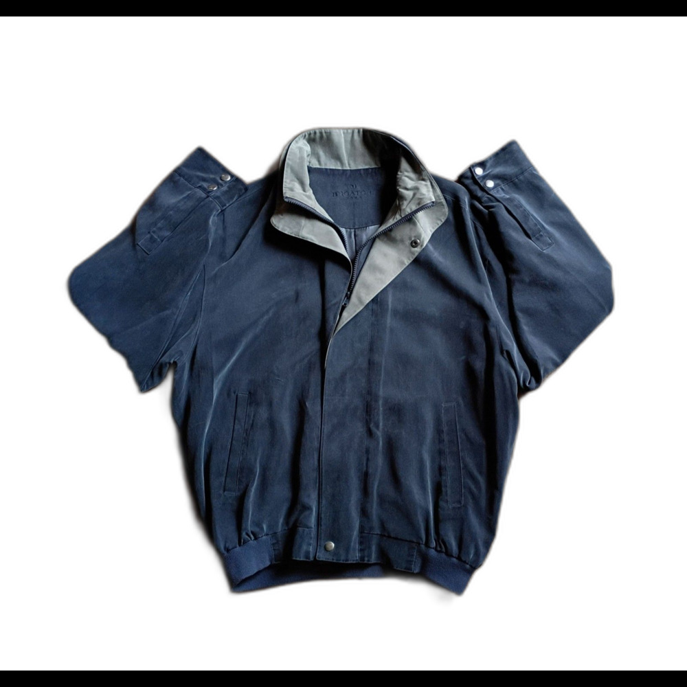 Bugatchi Uomo Silk Lined Suede Zip Jacket M Navy